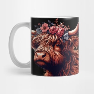 Funny scottish highland cow with flower crown Mug